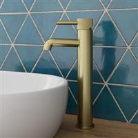 Countertop Tall Basin Sink Mixer Tap Bathroom Single Lever Fluted Brushed Brass