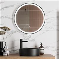 Round LED Mirror Illuminated Touch Bathroom Demister Mains Powered Matt Black
