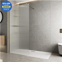 Walk In Wet Room Shower Screen Frameless 8mm Fluted Glass Brushed Brass 1200mm