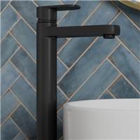 Modern Bathroom High Rise Countertop Basin Mixer Tap Tall Single Lever Black
