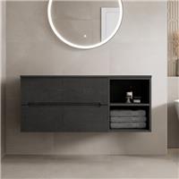 1200mm Bathroom Vanity Unit Black Countertop Wall Hung Fluted Black Unit