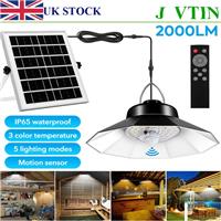 2000LM LED Solar Pendant Light Garage Hanging Lamp Outdoor Garden Shed Lighting