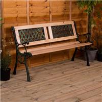 Garden Bench Twin Cross 3 Seater Wooden Outdoor Patio Park Seating Furniture