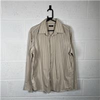 Hugo Boss Men's Beige Striped Cotton Button-Up Shirt - Long Sleeve, Size Re... - M Regular