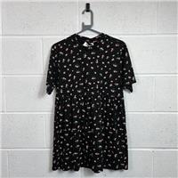H&M Black Floral Fit & Flare Dress / Size XS / Short / Womens / Black / Cotton - XS Regular
