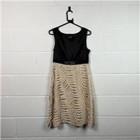 Phase Eight Dress / Size 10 / Midi / Womens / Black and Beige / Polyester