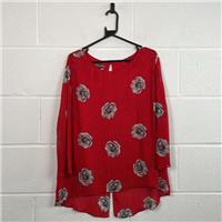 Laura Ashley Red Floral Kimono Blouse - 3/4 Sleeve, Round Neck / Size 12 / ...