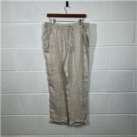 H&M Women's Cropped Striped Linen Trousers - Beige / Size L / Womens / Beig...