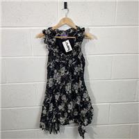 Purple A-Line Floral Black Dress - Size L / Size L / Short / Womens / Black...