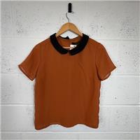 Reserved Women's Brown Collared Short Sleeve Blouse / Size 6 / Womens / Brown