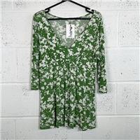 L.K. Bennett Green Floral V-Neck Blouse L / Size L / Womens / Green