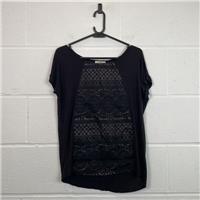 Papaya Weekend Black Lace Front Blouse - Short Sleeve, Boat Neck / Size 10 ...