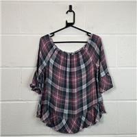 F&F Multicoloured Plaid Blouse with Boat Neck and 3/4 Sleeves / Size 14 / W...