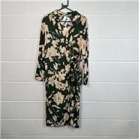 MNG Green Floral Wrap Dress XL, 3/4 Sleeve, V-Neck, Casual Spring Wear / Si... - XL Regular