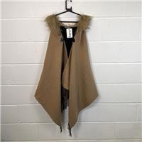 Oasis Beige Faux Fur Trim Cape with Toggle Closure / Size M / Womens / Beig...