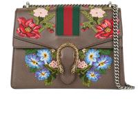 Gucci Medium Embroidered Dionysus Shoulder Bag Leather Brown