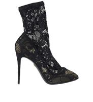 Dolce & Gabbana Lace Sock Boots Black Leather Womens 5