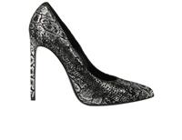 Saint Lauren Foil Print Pumps Black Silver Leather Suede Womens 7