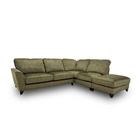 Furniture Village 'Legend' Corner Sofa + Footstool Sublime Olive Velvet Fabric