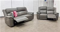 Furniture Village 'Utah' 3 + 2 Seater Sofa Grey Leather Power Recliner Headrest