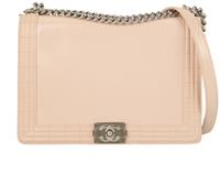 Chanel Large Boy Bag Crossbody Shoulder Bag Patent Leather Beige