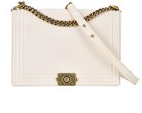 Chanel Large Boy Crossbody Shoulder Bag Pony / Calfskin Cream