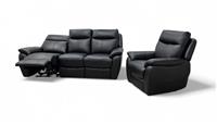 Furniture Village World of Leather 'Snug' 3 Seater Sofa + Chair Black Recliner