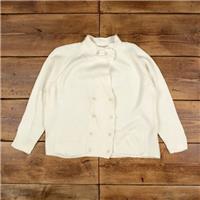 Vintage Kimlon Cardigan S 80s Womens High Neck Cream - S Regular