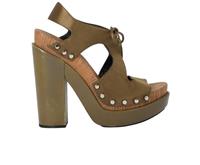 Balenciaga Studded Platform Sandals Green Leather Satin Womens 7