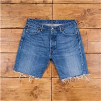 Vintage Levi's Denim Shorts 35 Levis 501 Raw Hem Medium Wash Bermuda Blue - 35 Regular