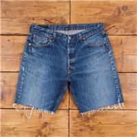 Vintage Levi's Denim Shorts 34 Levis 501 Raw Hem Dark Wash Bermuda Blue - 34 Regular