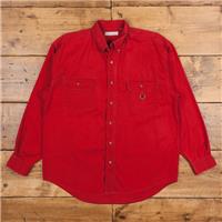 Vintage Bugle Boy Casual Shirt Button XL 80s Logo Mens Long Sleeve Red Solid - XL Regular