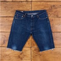 Vintage Levi's Denim Shorts 35 Levis 501 Raw Hem Big E Premium Dark Wash Blue - 35 Regular