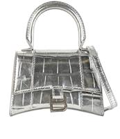 Balenciaga Mini Hourglass Crossbody Shoulder Bag Leather Silver