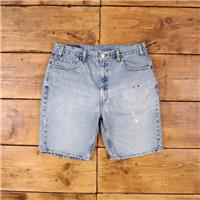 Vintage Levi's Denim Shorts 34 Levis 505 Hemmed Jorts Stonewash Bermuda Blue - 34 Regular