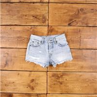 Vintage Levi's Denim Shorts 24 Levis 501 Raw Hem Jorts Womens Light Wash Blue - 24 Regular