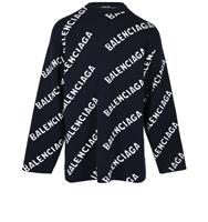 Balenciaga All Over Logo Sweater Mens S Blue Wool