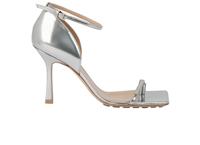Bottega Veneta Stretch Ankle Strap Sandals Silver Leather Womens 4.5