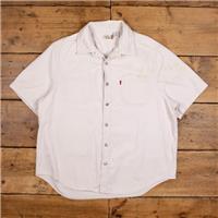 Vintage Levi's Casual Shirt Button XL Denim Mens Short Sleeve Cream Solid - XL Regular