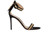 Gianvito Rossi Ankle Strap Sandals Black Gold Fabric Suede Womens 7.5