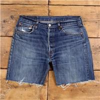 Vintage Levi's Denim Shorts 34 Levis 501 Raw Hem Jorts Stonewash Bermuda Blue - 34 Regular