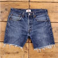 Vintage Levi's Denim Shorts 31 Levis 501 Raw Hem Jorts Stonewash Bermuda Blue - 31 Regular