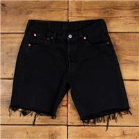 Vintage Levi's Denim Shorts 30 Levis 501 Raw Hem Jorts Dark Wash Bermuda Black - 30 Regular
