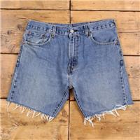 Vintage Levi's Denim Shorts 34 Levis 517 Raw Hem Jorts Stonewash Bermuda Blue - 34 Regular