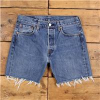 Vintage Levi's Denim Shorts 30 Levis 501 Raw Hem Jorts Stonewash Bermuda Blue - 30 Regular