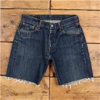 Vintage Levi's Denim Shorts 29 Levis 501 Raw Hem Jorts Womens Dark Wash Blue - 29 Regular