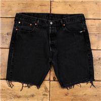 Vintage Levi's Denim Shorts 38 Levis 501 Raw Hem Jorts Dark Wash Bermuda Black - 38 Regular