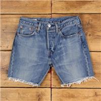 Vintage Levi's Denim Shorts 29 Levis 501 Raw Hem Big E Premium Jorts Stonewash - 29 Regular