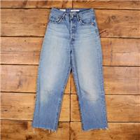 Vintage Levis Ribcage Straight Jeans 26 x 25 Big E Premium Raw Hem Stonewash - 26 Regular