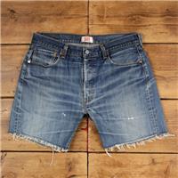 Vintage Levi's Denim Shorts 34 Levis 501 Raw Hem Jorts Stonewash Bermuda Blue - 34 Regular